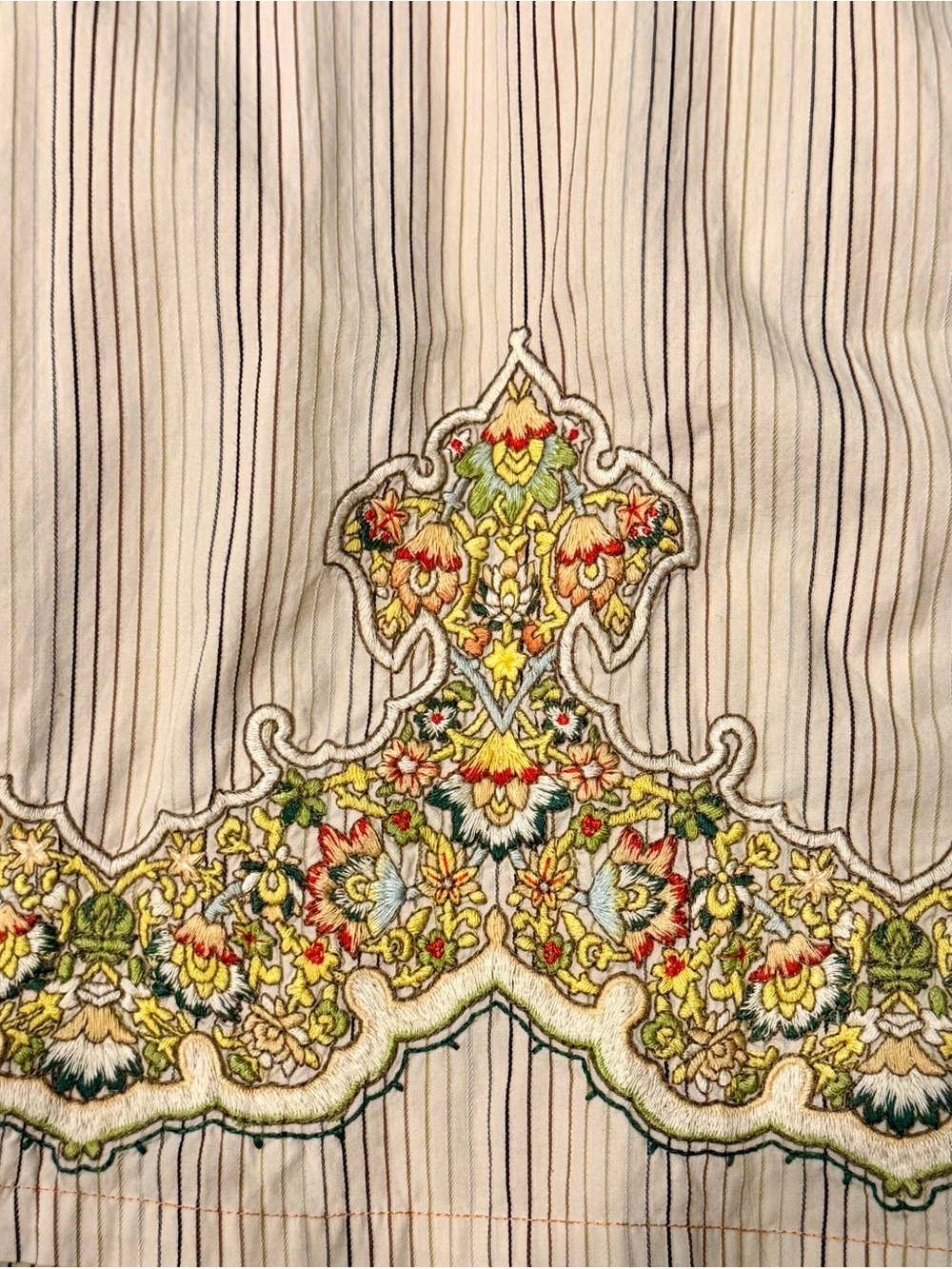Johnny Was Embroidered Midi Dress M Boho Stripe Floral Tie Waist EUC - Picture 12 of 12